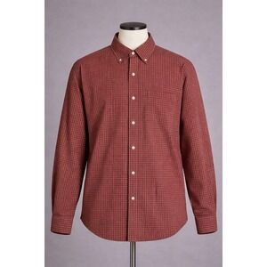 Banana Republic Button Down Shirt Men's Large Burgundy Plaid Long‎ Sleeve Cotton
